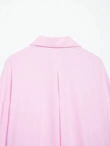 Seelio Women's Fashion Turndown Collar Short Sleeve Blouse, European And American Style, Spring/Summer Pink - Pink - View 9