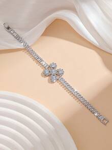 1 Set Luxury Elegant Cubic Zirconia Inlaid Butterfly Pattern Bracelet, Suitable For Women's Wedding & Banquet Wear - Silver - View 3