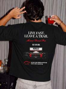 Fractyr Men's Relaxed Fit Crew Neck T-Shirt With Double-Sided Print, Featuring Numbers, Slogans And Letters - 黑色 - 查看 3
