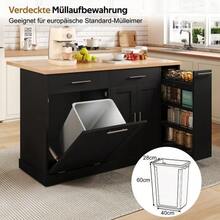 Kitchen Island On Casters With Fold-Down Worktop, Kitchen Trolley With Waste Bin, 4-Tier Spice Rack, 2 Drawers And Lockable Casters, 120 * 45 (70) * 93 Cm - 黑色 - 查看 5