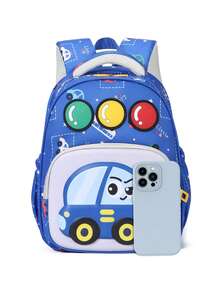 New Cute Cartoon Unisex School Backpack, Lightweight Load-Reducing Student Bag - Light Blue - View 3