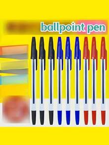 Quick-Dry Ballpoint Pen - Made Of Polypropylene Fiber Barrel, With Removable Cap, Medium Tip, Smooth Writing, Suitable For Office And School, For Ages 14 And Up, Available In Black, Red And Blue, Back To School - Multicolor - View 3