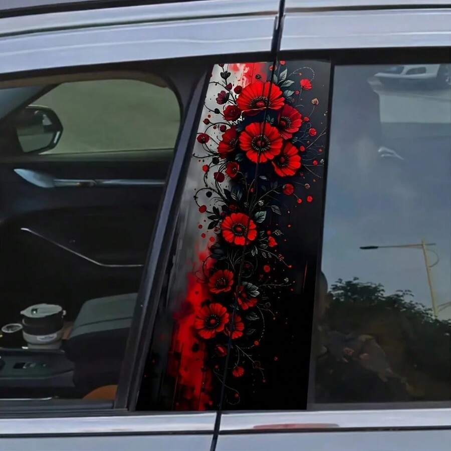 Floral Pattern B-Pillar Glossy Car Sticker For Vehicle Decoration, B-Pillar Protective Film Decor