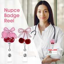 1pc Cherry Pattern Acrylic Retractable ID Badge Holder With Clip, Suitable For Nurses, Psychiatrists, Psychotherapists, Medical Staff, Suitable For Back To School Season - Multicolor - View 3