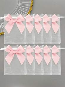1/10/20/30pcs Organza Bags With Bow, Size 3.9x4.7 Inches, Drawstring Jewelry Bags, Wedding Favor Bags, Pink Party Favor Bags, Bachelorette Party Gifts, Christmas Gift Packaging Bags, Suitable For Party, Wedding, Christmas, Valentine's Day - Multicolor - View 1