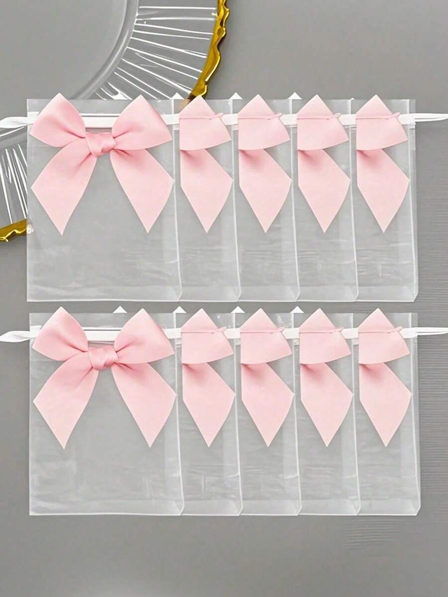 1/10/20/30pcs Organza Bags With Bow, Size 3.9x4.7 Inches, Drawstring Jewelry Bags, Wedding Favor Bags, Pink Party Favor Bags, Bachelorette Party Gifts, Christmas Gift Packaging Bags, Suitable For Party, Wedding, Christmas, Valentine's Day - Multicolor - View 1
