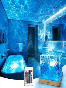 创意氛围夜灯 | 动态波纹投影灯 | 方形 | RGB 16色 | 遥控调光 | 动态波纹氛围灯 | 适用于客厅、卧室、派对、KTV、民宿、游戏室、餐厅 | 理想的节日礼物,情人节、圣诞节、万圣节、新年、生日礼物,送给家人和朋友 - 多色光 - 查看 3