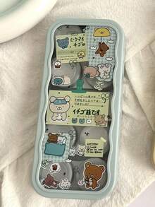 eyekan Estuche de lentes de contacto verde salvia estético con espejo incorporado, caja de almacenamiento de contactos de rejilla múltiple kawaii para viajes, organizador de lentes de contacto a prueba de agua y polvo - Oso de dibujos animados - Ver 9