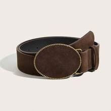 1pc Women's Retro Round Buckle Coffee Velvet Waist Belt, Suitable For Daily Wear - Coffee - View 7
