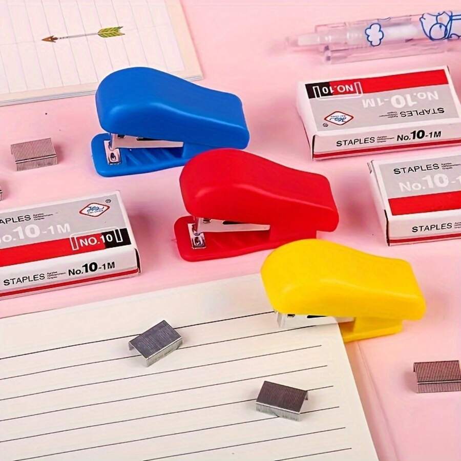 1pc Random Color - Small Stapler Staples Office Supplies Plastic Stapler - A - View 1