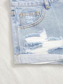 Distressed Rolled Hem Casual Denim Shorts For Summer - 輕洗 - 查看 3