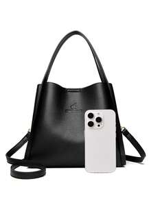 LANYIBAIGE Simple Women Bucket Shoulder Bags New Solid Color Handbags Retro Large Capacity Tote Bags Large Capacity Pu Leather Bags 2026 - Black - View 4