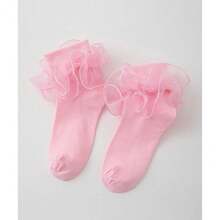 NEW- Women Big Ruffle Ankle Socks,Adult Double Lace Turn Cuff Cotton Frilly Dress Socks Cute Bobby Sock - 3 Pairs - Black, White, Pink 46182 - View 8