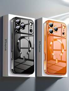 Luxury Plated Transparent Magnetic Wireless Charging Soft Phone Case, Compatible With IPhone 17 16 15 14 13 12 11 Pro Max Plus Air, Anti-Fall Anti-Shock Protective Case With Lens Cover - Silver - View 5
