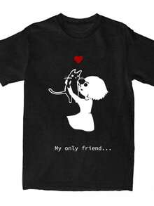 playeras de mujer Game Fran Bow Girl and Cat Print T-shirt Unisex Streetwear Loose Fashion Women Men Tshirts Casual Female Graphic Print Clothing - Negro - Ver 1