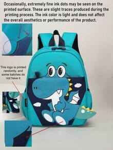 Customizable Cartoon Dinosaur Print Mini Backpack, Nylon School Bag With Heart Pattern And Adjustable Shoulder Strap - Multicolor - View 10