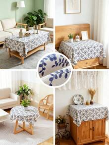 1pc Rustic Blue Floral Tablecloth, Rectangular Tablecloth, Suitable For Nightstand, Coffee Table, Decorative Table Cover, Farmhouse Home Decor, Dining Room, Kitchen, Dinner, Party, Wedding, Outdoor, Spring/Summer - Blue and White - View 5