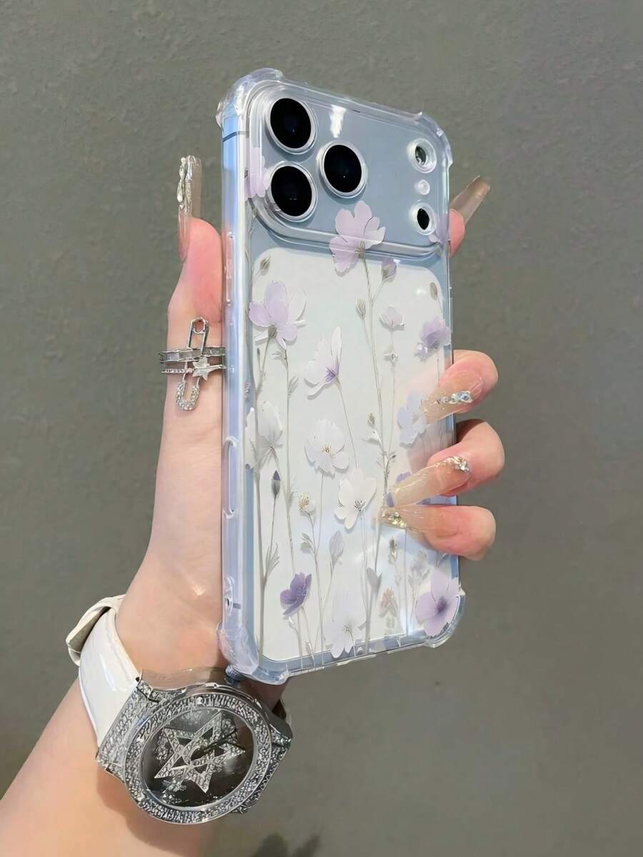 1 Stück TPU Stoßschutz-Hülle mit dickem Blumen- und Schmetterlings-Muster, kompatibel mit iPhone 11 12 13 14 11 Pro Max 12 Pro Max 13 Pro Max 14 Pro Max XR 15 15 PRO 15 PRO MAX / 16 / 16 Pro / 16 Pro Max / 16 Plus / 15 / 15 Pro / 15 Pro Max / 15 Plus, auch passend für die neuesten 17 / 17 Pro / 17 Pro Max / 17 Air Spring - Transparent - Übersicht 1