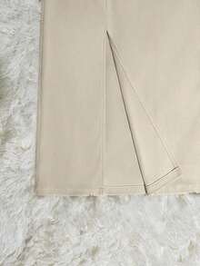 SMUM Women's Corduroy Skirt With Pockets And Slit, With Belt, In Khaki And Leopard Print - 湖藍色 - 查看 4
