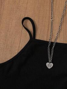 Conjunto elegante de top sin mangas casual/de oficina/de jardín con cinturilla a rayas y pantalones a rayas para mujer, para primavera/verano - Gris y negro - Ver 4