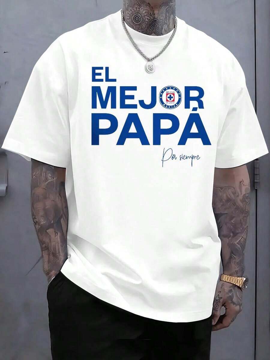 Camiseta del Día del Padre de la marca Cru Azul El Mejor Papá Por Siempre, usar en todas las estaciones, , 180G, peso pesado, tallas S - 6XL - Blanco - Ver 1