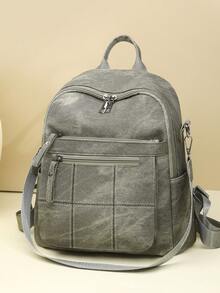Ransel Wanita Modis dengan Warna Kontras, Tas Perjalanan Ringan Kasual Kapasitas Besar Serbaguna untuk Aktivitas Luar Ruangan, Tas Sekolah untuk Mahasiswa (Lihat Detail Warna) - Grey - View 4