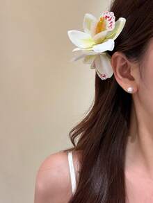2件組女款精緻蘭花髮夾，海灘度假風，瀏海/側髮夾，百搭日常佩戴與拍照道具，髮爪髮夾 - 彩色 - 查看 3