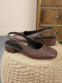 XBYASDF 2026 Women's Brown Square Toe Backless Slip-On Shoes, 3cm Low Block Heel, One-Strap Suede, Fashionable European And American Style - Coffee Color 1 - View 4