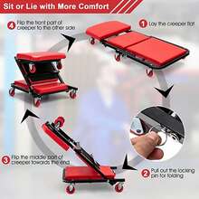 New 36 Inch Mechanic Creeper Foldable 2-In-1 Z Seat Adjustable Rolling Garage Creeper With 6 Wheel Rollers 340LBS Capacity Under Car Auto Repair Lay Down Sit Lean Back Red Black Perfect Garage Additions Gift For Men 2026 - Folding Mechanic Creeper - View 5