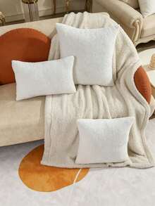 Miater 1pc All-Season Teddy Fleece Solid Color Throw Pillow Cover, Sofa Lumbar Cushion Case, Home Decor Pillowcase - White - View 2