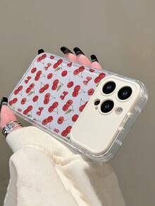 1pc Transparent TPU Cherry Painted Phone Case With Mirror Stand, Suitable For IPhone 11 12 13 14 12 Pro Max 13 Pro Max 14 Pro Max 15 15 Pro 15 Pro Max 16 16 Pro 16 Pro Max 17 17 Pro 17 Pro Max - Multicolor - View 4