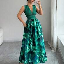 guang zhou mi qian shang mao  Nuevo vestido sin mangas de tejido con estampado y diseño de cordón en la cintura, elegante y versátil estilo de vacaciones para mujeres - Multicolor - Ver 7