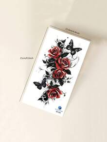 STARTTOOS Red Rose & Dark Butterfly Pattern Large Arm Tattoo Sticker - DIY Carnival Party Holiday Gift, Sexy Thigh Chest Abdomen Back Body Waterproof Realistic Temporary Tattoo Sticker - Multicolor - View 7