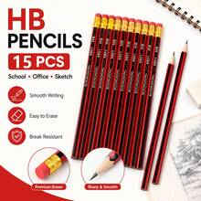 15pcs HB Pencils With Erasers, Classic Red Black Wooden Graphite Pencils For Students, Office Writing, Drawing, Sketching Supplies - 15pcs - View 8