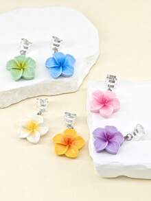 6pcs Frangipani Flower Gradient Color Decor Summer Hair Clip,Dreadlocks Beads Hair Braid Rings Clips Dread Locks Hair Braiding Metal Cuffs Decoration/Accessories Jewelry For Parties Music Festival - Silver - View 3