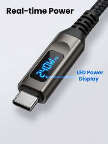 240W 5A Layar LED Kabel Dual Type-C Jalinan Nilon Paduan Seng Chip E-Marker Pengisian Cepat Kabel Sinkronisasi Data - Hitam - View 4
