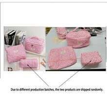 1个格子化妆包，可爱粉色化妆包套装，家居装饰，大容量手提包，蓝色格子化妆包，适合收纳化妆刷、乳液、洁面乳、口红、美甲产品，沙龙必备，旅行必备 - 粉色 - 查看 12