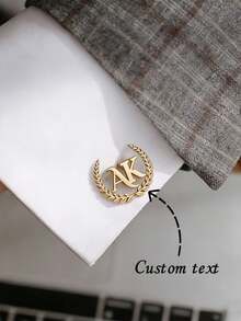1 Pair Customized Initial Stainless Steel Wheat Ear Cufflinks, Waterproof, Rust-Proof, Corrosion-Resistant, Suitable For Daily And Important Occasions, Exclusive Cufflinks For Boyfriend, Husband, Father, Father's Day Jewelry Gift, Personalized Creative Fashion Minimalist DIY Private Customized Holiday Celebration Birthday Gift - Multicolor - View 1