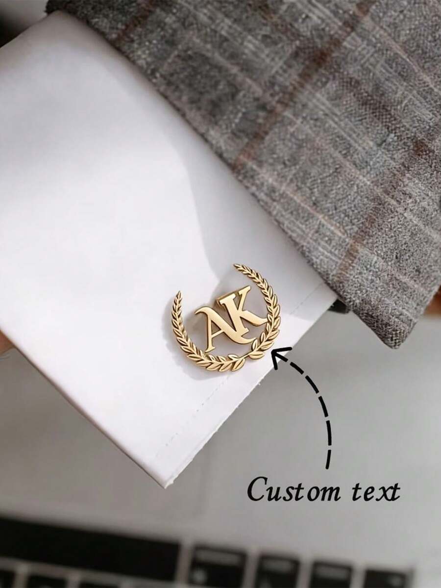 1 Pair Customized Initial Stainless Steel Wheat Ear Cufflinks, Waterproof, Rust-Proof, Corrosion-Resistant, Suitable For Daily And Important Occasions, Exclusive Cufflinks For Boyfriend, Husband, Father, Father's Day Jewelry Gift, Personalized Creative Fashion Minimalist DIY Private Customized Holiday Celebration Birthday Gift - Multicolor - View 1