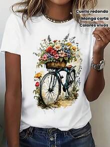 Women's Casual Short Sleeve T-Shirt - Geometric Print, Breathable Round Neck Summer Top, Lightweight Machine Washable Shirt, Comfortable And Easy Care Clothing, Vibrant Design, Comfortable Fit - [白色的] - 查看 1