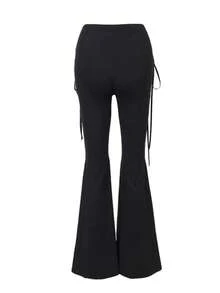 Women's Gothic Lace-Up Flared Pants With Chain Detail | High Waist Black Bell Bottoms | Grunge Y2K Streetwear Club Outfit | Sexy Edgy Vintage Punk Style - màu đen - Xem 3