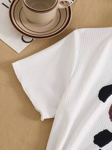 Cute Girls Spring/Summer White Teddy Bear Print Crew Neck Short Sleeve Top + Leopard Print Leggings 2 Pieces Pajama Set, Suitable For Daily Home Leisure - White - View 6
