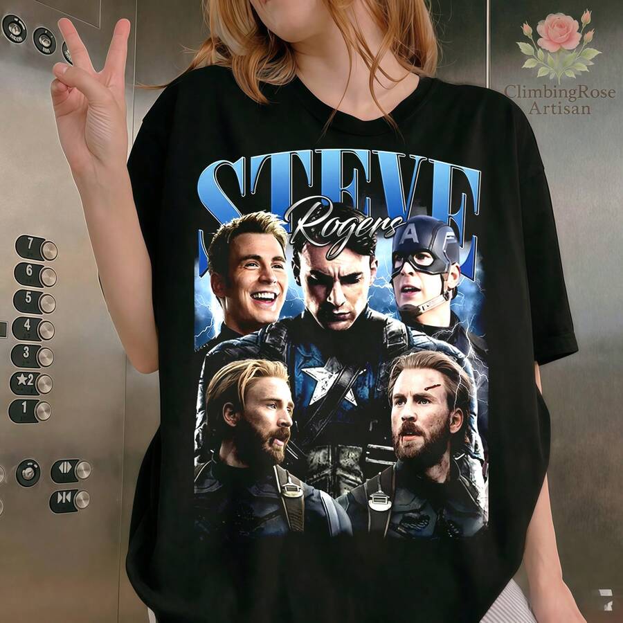 Steve Rogers-Chris Evans T-Shirt - Graphic T-Shirt - Superhero - Avengers - Movie Merchandise - Gift For MCU Fan - New For 2026 - Unisex Steve Rogers T-Shirt - Plus Size - Friendly 2026 Ne.Png - màu đen - Xem 1