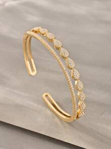 Gold Bangle Set, Versatile Textured White Gold Copper Inlaid With Zirconia, Suitable For Daily Wear, Gatherings, Dates, Parties, Gifts - Gold - View 8