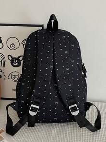 Set Of 3 Nylon Bow Print Backpacks, Large Capacity Foldable Backpack With Multiple Pockets And Waterproof Zipper, Suitable For Teenagers, High School Students - Negro 3 - View 6