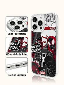 Miniso Marvel 蜘蛛人鋼鐵人卡通男款手機殼，具備磁吸充電功能，適用於 iPhone 17 Pro Max/17 Pro/Air/16 Pro Max/15 Plus/14/13/17/15Pro/12 Pro/11/16 Plus 及其他手機型號，防震耐刮保護殼 - 無色 - 查看 3