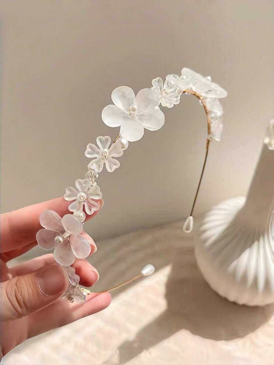 1 pieza Diadema de flor con perlas falsas & strass - Multicolor - Ver 1