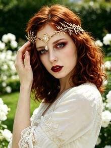 1pc Gold Fairy Flower Crown - Fairy Floral Headband Forest Elf Headpiece Renaissance Festival Accessory Women's Renaissance Festival Halloween Cosplay Photography - View 1