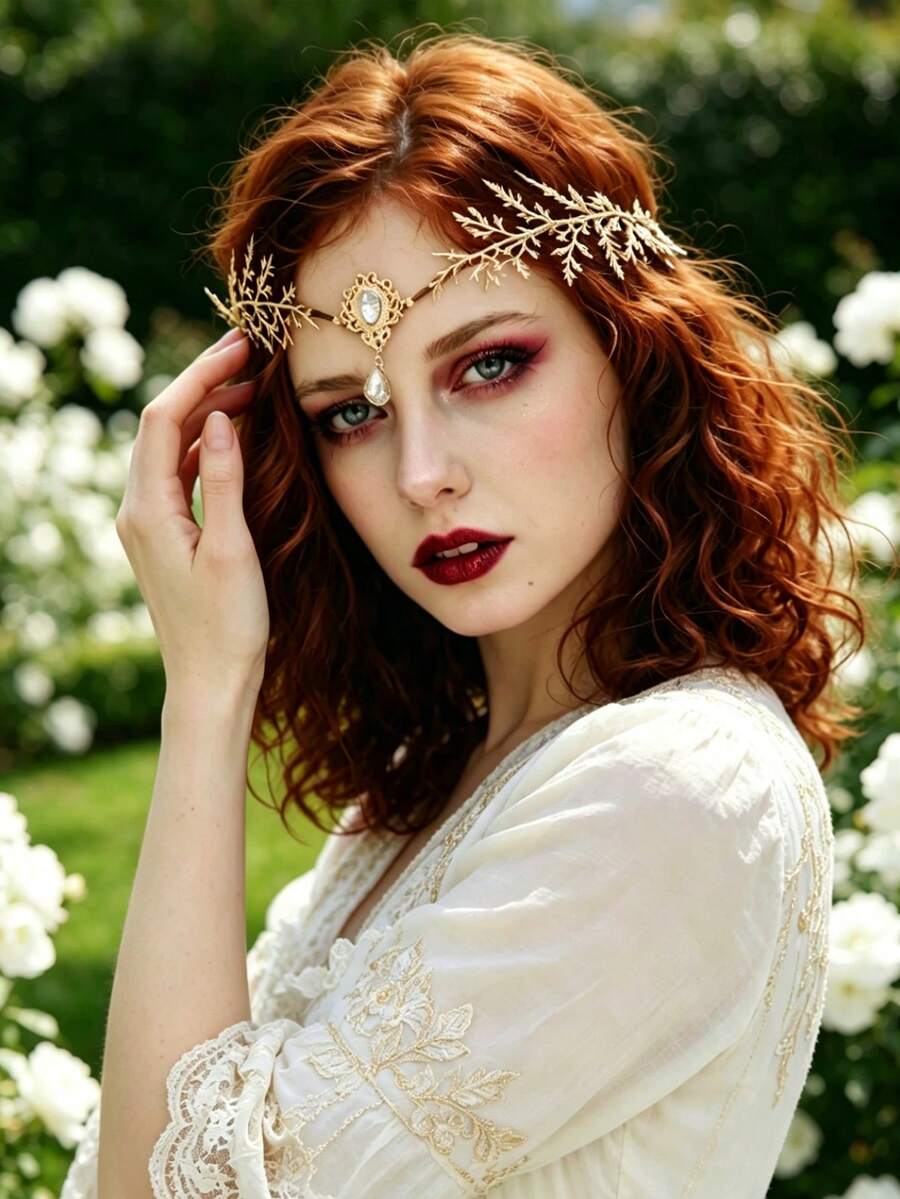 1pc Gold Fairy Flower Crown - Fairy Floral Headband Forest Elf Headpiece Renaissance Festival Accessory Women's Renaissance Festival Halloween Cosplay Photography - View 1