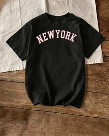 3-Pack Women's T-Shirt, Round Neck, Short Sleeve, Graphic Print Of City Names NEW YORK NYC, TEXAS, American Design, Urban Style, Modern Youthful Design, American Style, Modern Urban Design, Round Neck, Short Sleeve, Spring/Summer, Everyday Wear - 黑色 - 查看 2